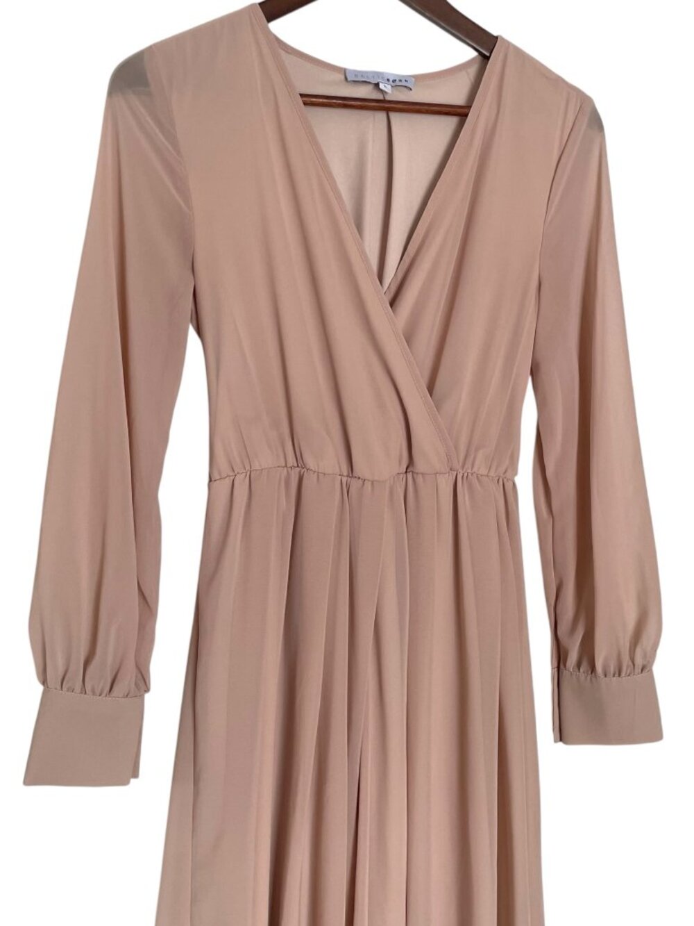 Baltic Born Lydia Maxi Dress Small S Blush Pink Chiffon Long Sleeve V Neck